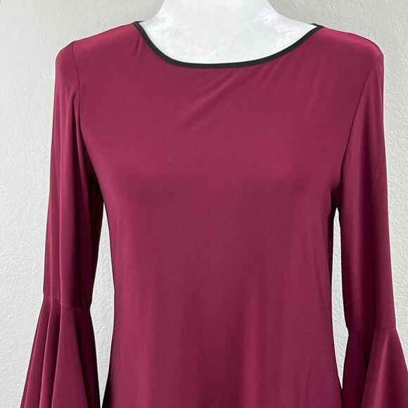 Sam & Jess Maroon Wine Contrast Trim Round Hem Bell Sleeve Blouse Top Medium NWT - Picture 6 of 16